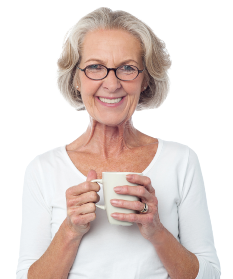 Old Woman holding coffee cup