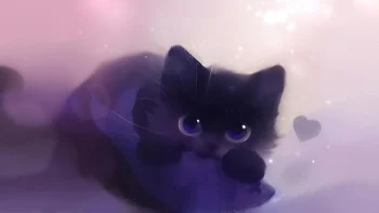 Desktop Wallpaper Black Kitten, Cute Anime Girl, Play, Original, Hd Image,  Picture, Background, 5f9d3e